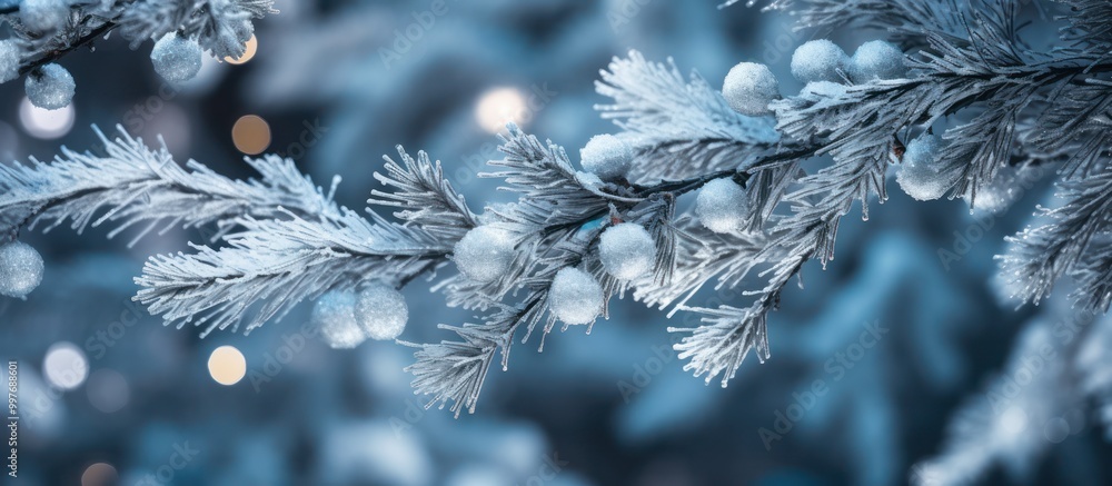 Obraz premium Frosted Pine Branch in Winter Wonderland