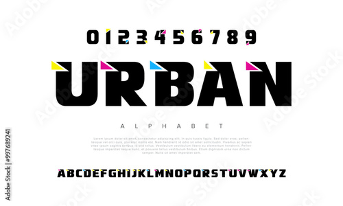 Urban creative modern geometric urban alphabet font. Digital abstract futuristic, game, techno, robot, music, logo, sport, minimal technology typography. Simple numeric vector illustration