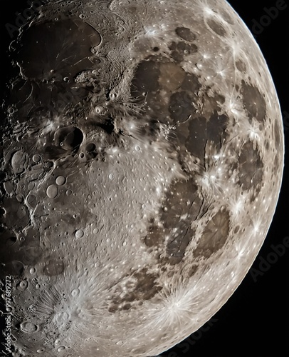 Realistic moon surface image showcasing fine details, perfect for space-themed projects and scientific presentations.
