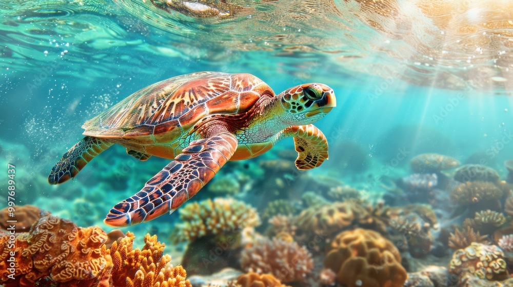 Obraz premium sea turtle swimming underwater in the ocean