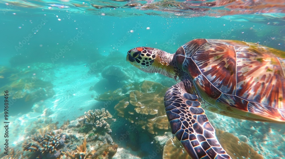 Fototapeta premium sea turtle swimming underwater in the ocean