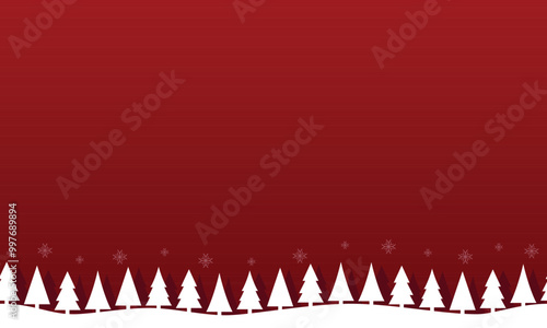 Red Christmas theme blank background with pine tree and snowflakes