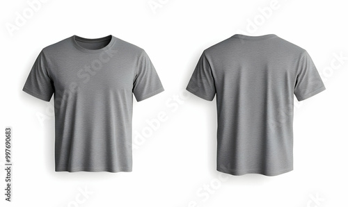 Men's white blank T-shirt template,from two sides, natural shape