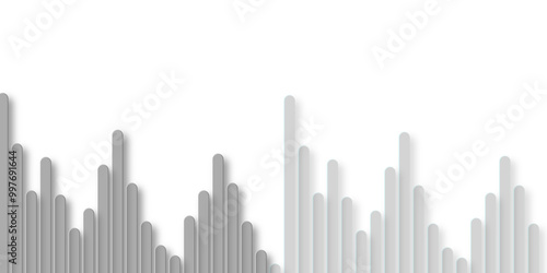 Silver Gradient Bar Soundwave. Gray perspective 3d geometric background. Pulse music player. Audio wave logo. Vector design element Poster of the sound wave template visualization signa