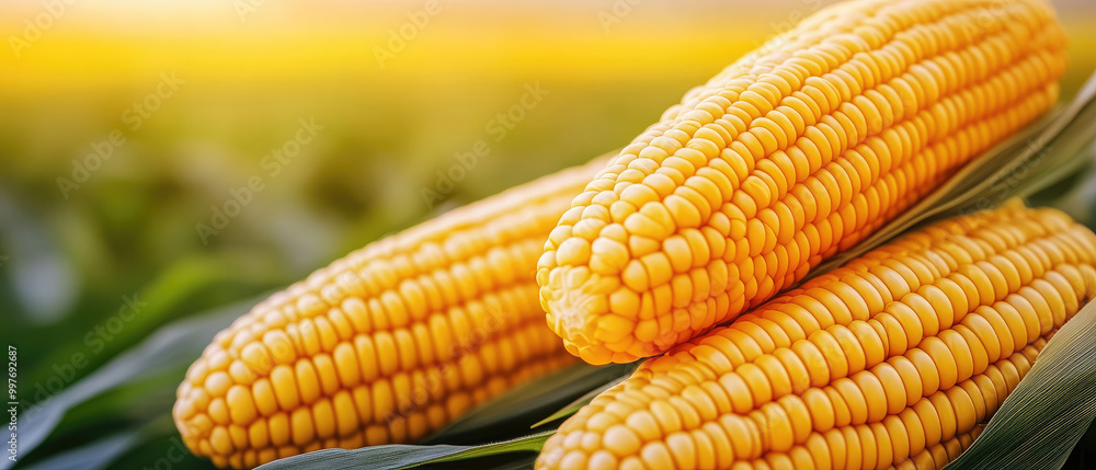 A detailed 3D illustration of corn cobs set against a rural field backdrop, showcasing vibrant colors and textures, perfect for agricultural themes. A detailed 3D illustration of corn cobs set against a rural field backdrop, showcasing vibrant colors and textures, perfect for agricultural themes.