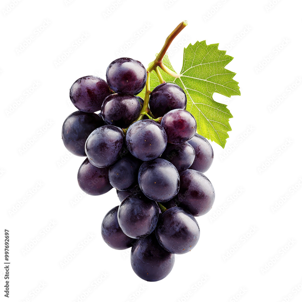 Fototapeta premium Fresh Black Grapes with Green Leaf