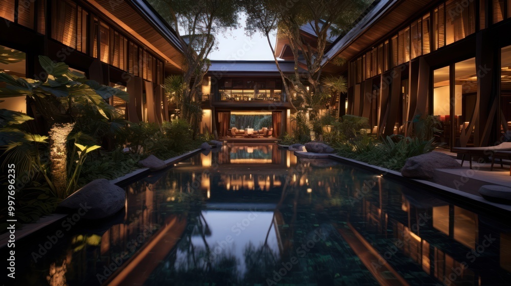 Reflective Pool in a Modern Tropical Courtyard Reflective Pool in a Modern Tropical Courtyard