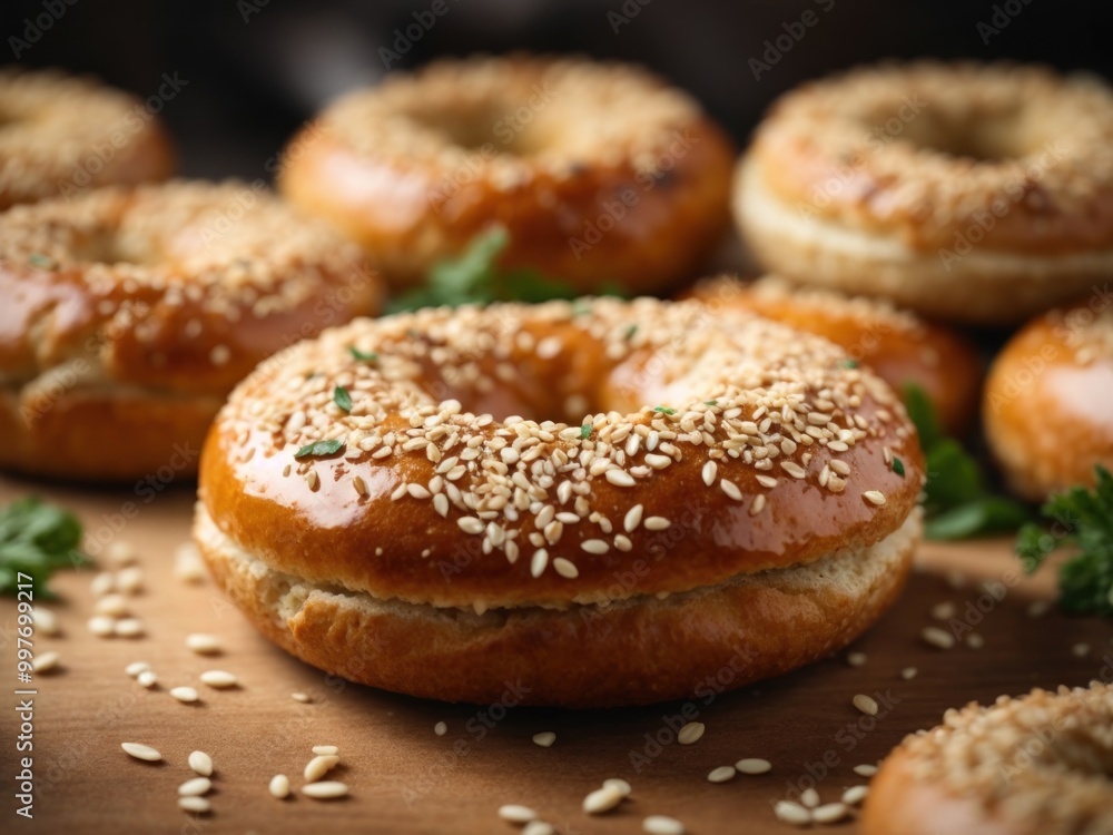 delicious Sesame Seed Bagel on table delicious Sesame Seed Bagel on table