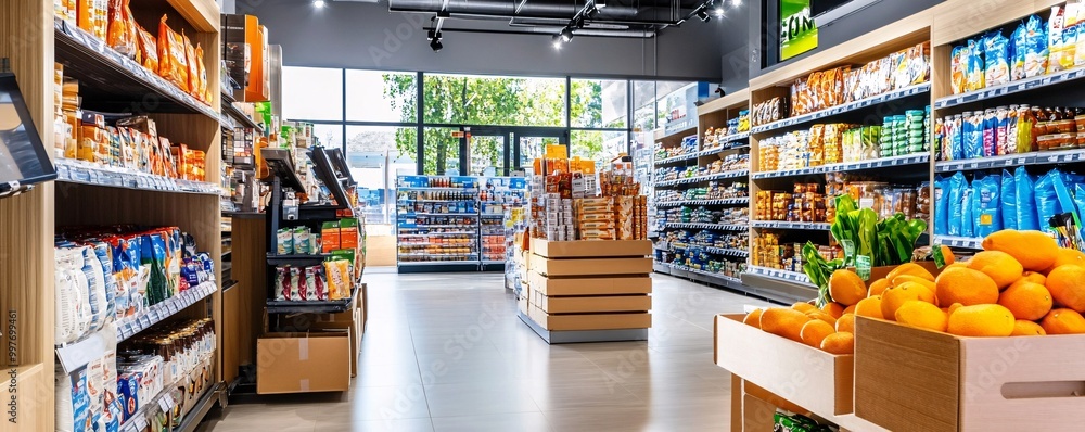 Fototapeta premium Grocery Store Interior with Oranges.