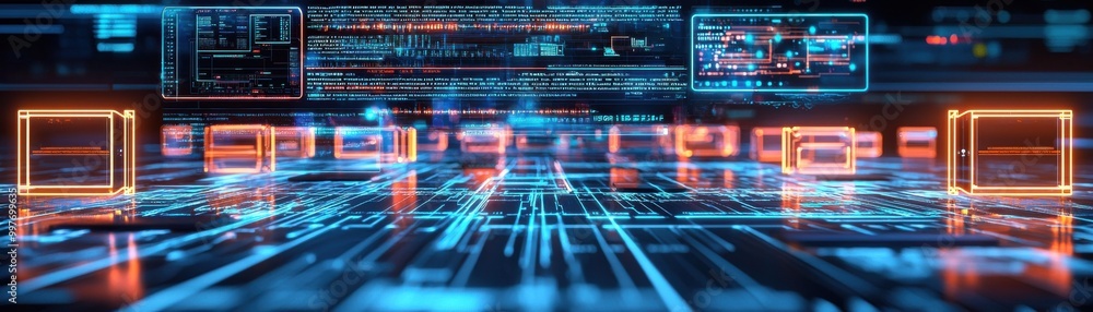 Futuristic digital interface with glowing data streams. Futuristic digital interface with glowing data streams.
