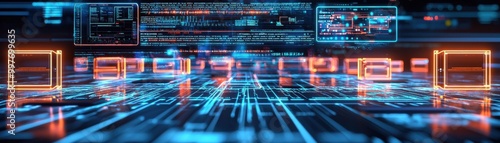 Wallpaper Mural Futuristic digital interface with glowing data streams. Torontodigital.ca