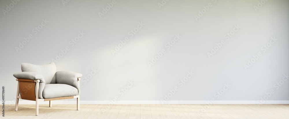 Living room style minimal with armchair on empty white wall background. 3D Rendering Living room style minimal with armchair on empty white wall background. 3D Rendering