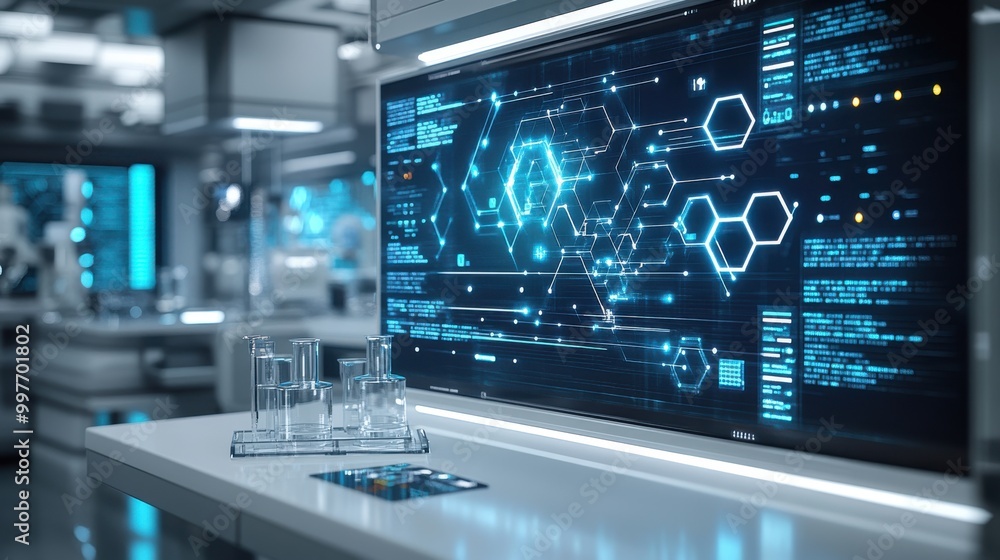 Nurse symbol rendered in high resolution on a blue laboratory workbench, with a background of high-tech scientific equipment and a clean, organized setting. Nurse symbol rendered in high resolution on a blue laboratory workbench, with a background of high-tech scientific equipment and a clean, organized setting.