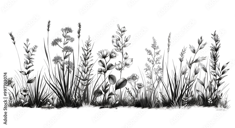 grass and flowers on white grass and flowers on white