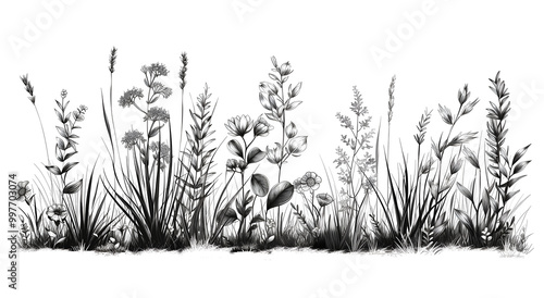 Wallpaper Mural grass and flowers on white Torontodigital.ca