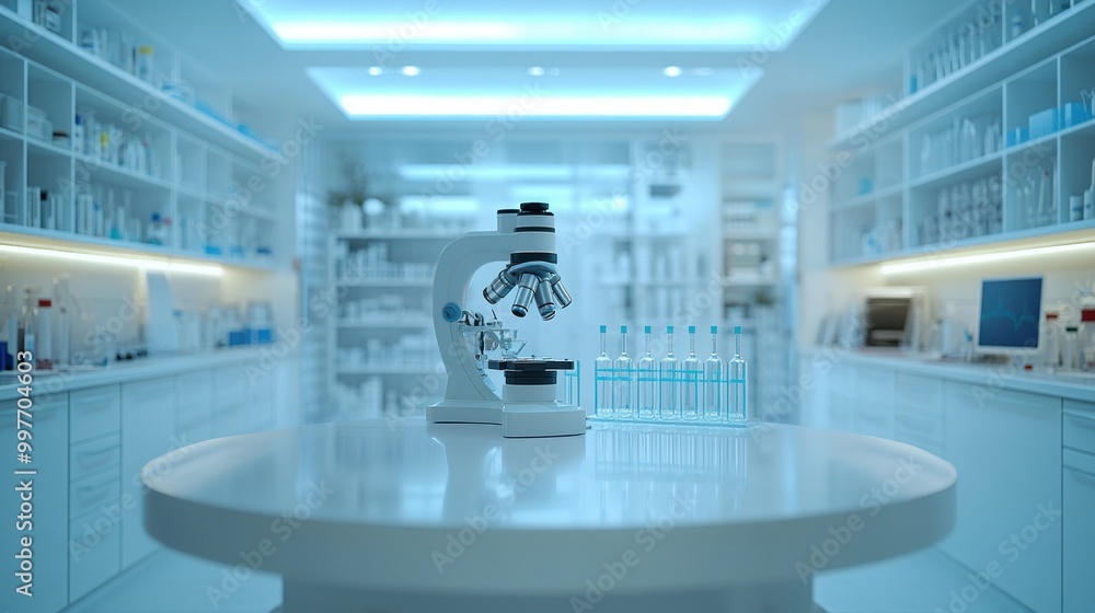 A captivating flyer design on a blue science lab background, featuring a central image of a digital medical monitor displaying vital signs and molecular models A captivating flyer design on a blue science lab background, featuring a central image of a digital medical monitor displaying vital signs and molecular models