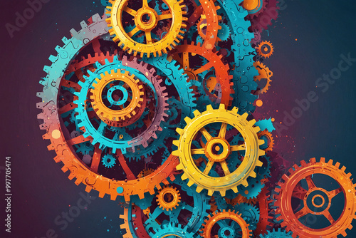 Abstract background with circles.Surreal gears and machinery. colorful. 