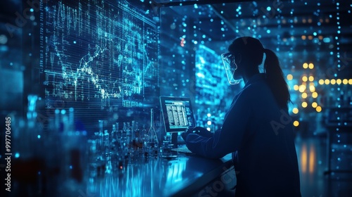 Wallpaper Mural A white science laboratory background with a newsletter featuring recent discoveries and scientific breakthroughs, displayed on a sleek, clean laboratory table with modern equipment. Torontodigital.ca