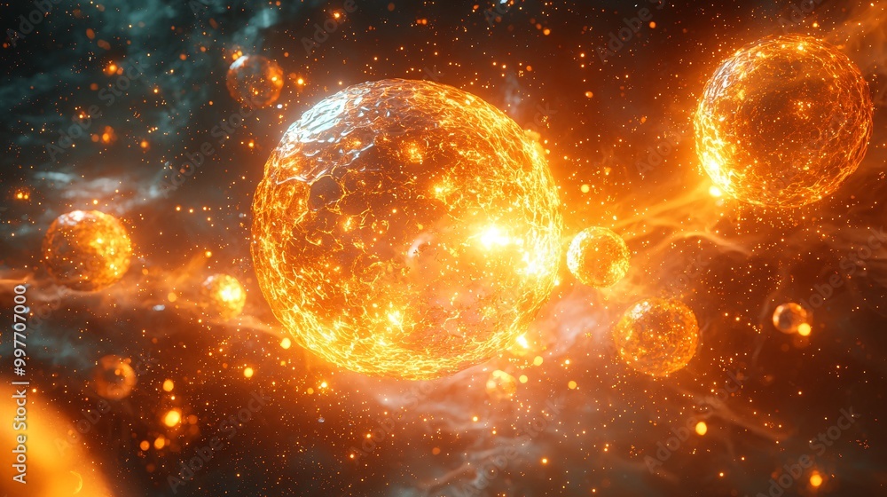 A golden bubble at the center of a skin cell array, illuminating the cells from within A golden bubble at the center of a skin cell array, illuminating the cells from within