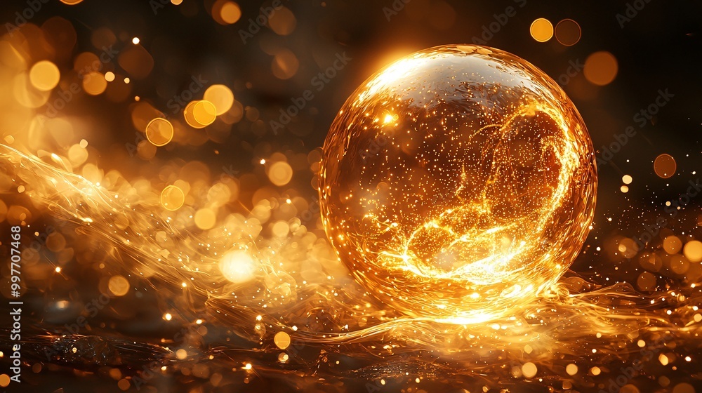 A golden bubble radiating light through the transparent skin cells surrounding it A golden bubble radiating light through the transparent skin cells surrounding it