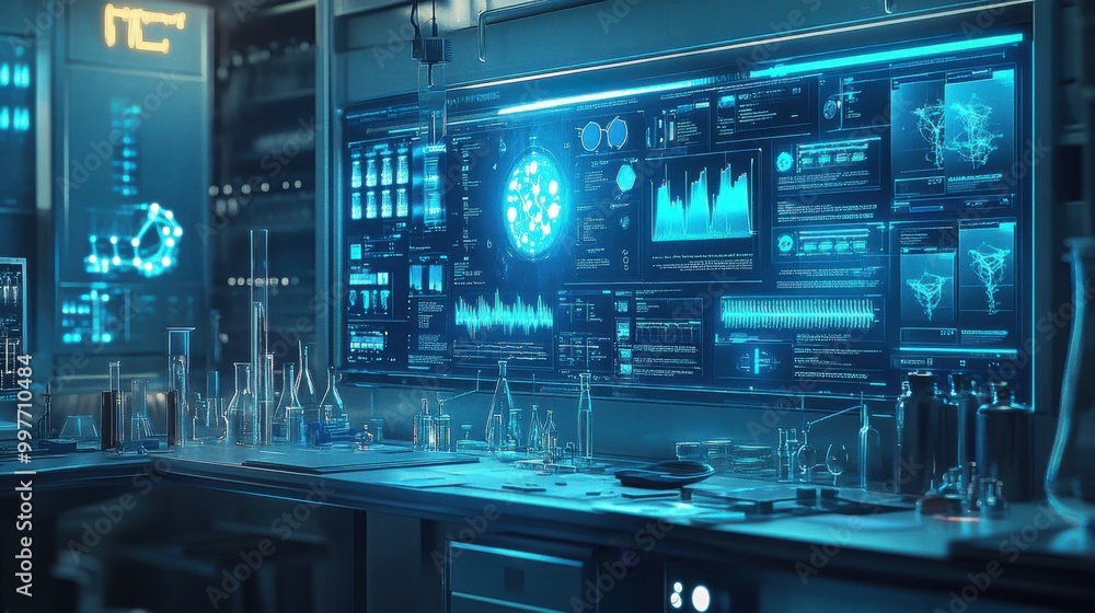 Caduceus symbol rendered in high resolution on a white laboratory workbench, with a background of high-tech scientific equipment and a clean, organized setting. Caduceus symbol rendered in high resolution on a white laboratory workbench, with a background of high-tech scientific equipment and a clean, organized setting.