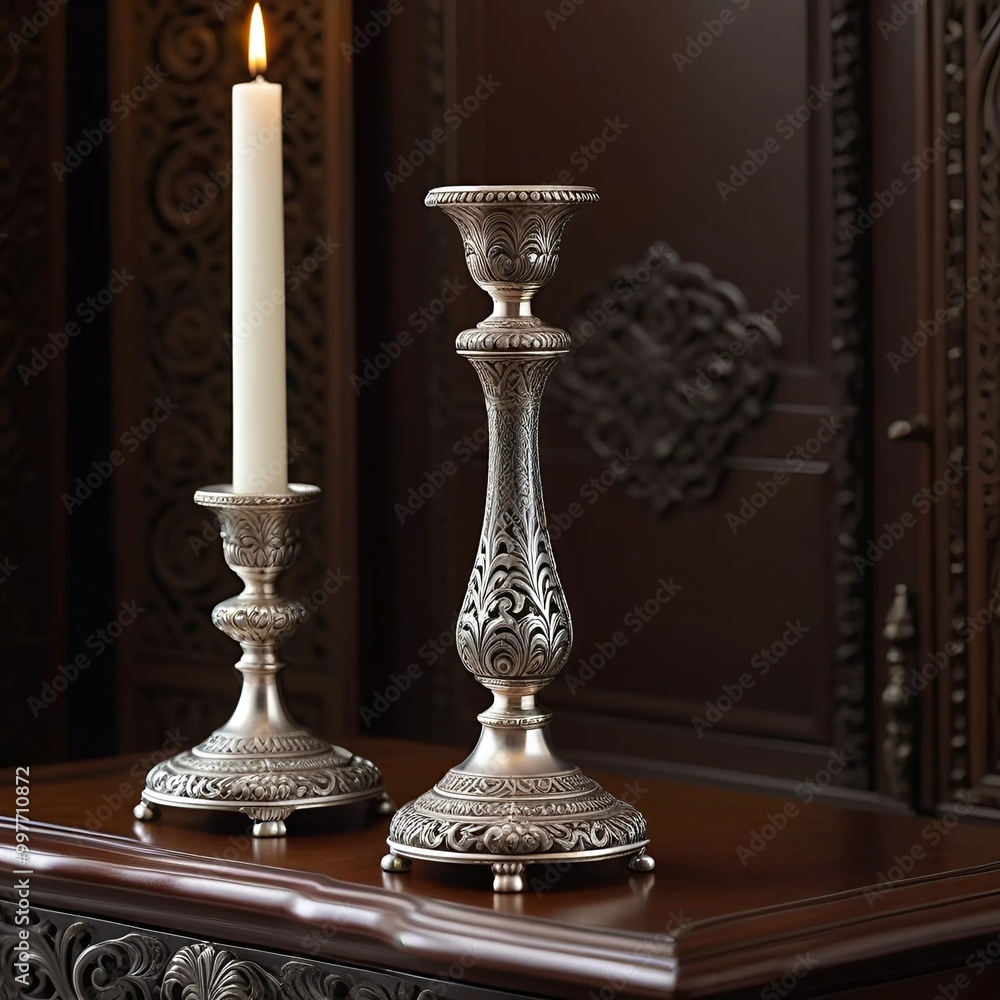 a candle holder with a candle on a wooden background a candle holder with a candle on a wooden background