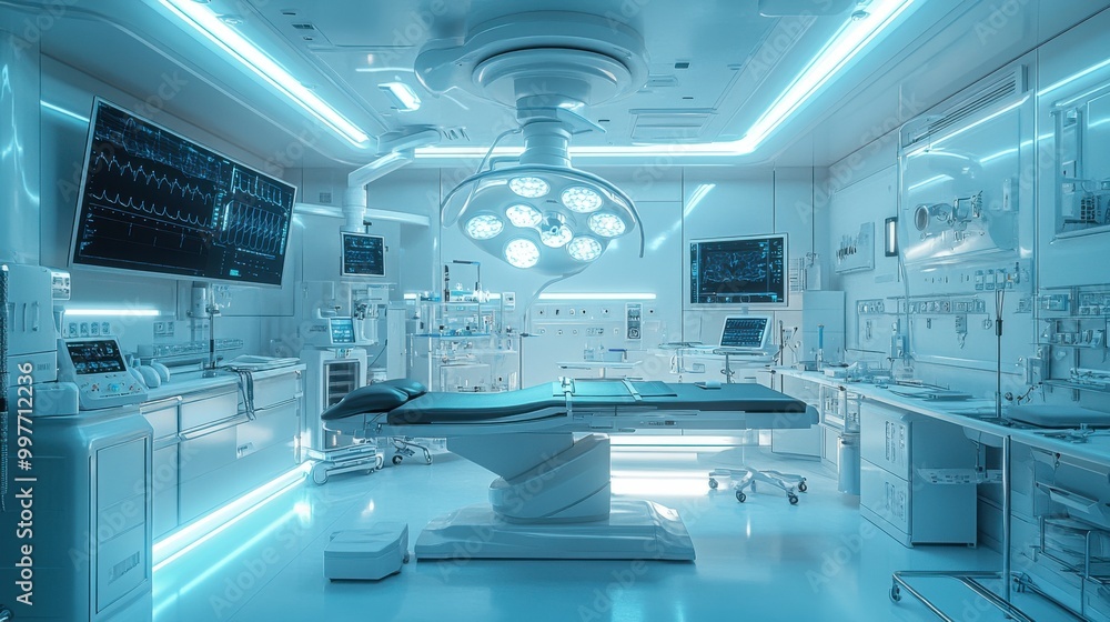 A bold and modern medical symbol of a cross with a digital health data overlay, set against a blue health science laboratory background A bold and modern medical symbol of a cross with a digital health data overlay, set against a blue health science laboratory background