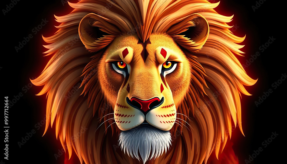 A cartoon lion is walking across a field A cartoon lion is walking across a field