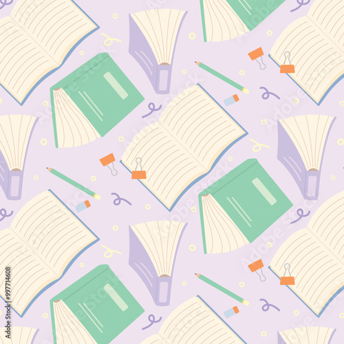 seamless pattern with a lot of books, Background of books concept. Book school library, textbook open closed page vector.
