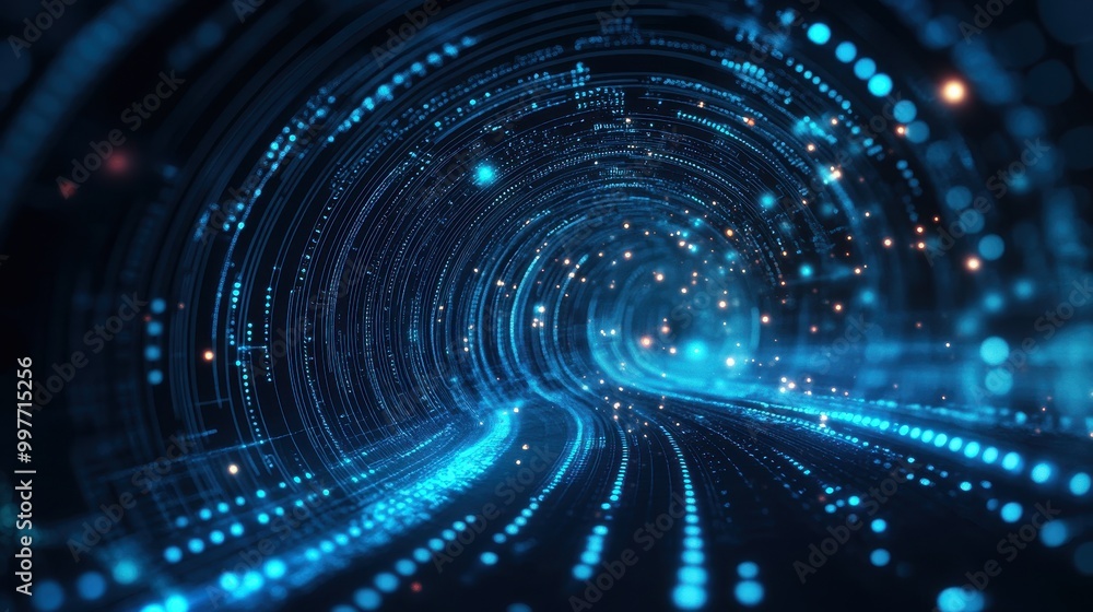 Obraz premium Abstract digital tunnel with blue and orange lights