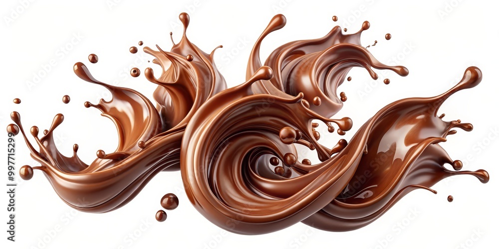 Luxurious Chocolate Splash in Motion Rich Brown Swirls on White Background, Dynamic and Indulgent Visual Delight for Packaging, Chocolatiers, Web, and Editorial Use Luxurious Chocolate Splash in Motion Rich Brown Swirls on White Background, Dynamic and Indulgent Visual Delight for Packaging, Chocolatiers, Web, and Editorial Use
