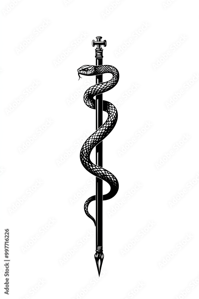 Obraz premium ペンと蛇のシンボル - クラシックで強力なデザイン