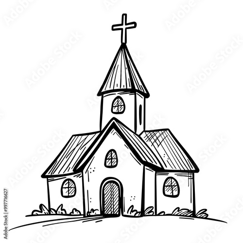 Church Doodle vector icon. Drawing sketch illustration hand drawn cartoon line