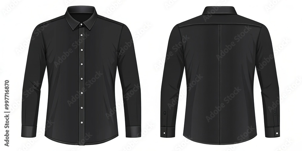 Black Long-Sleeved Shirt Duo Symmetrical Front and Back Views on White, Professional Minimalist Apparel Mockup for Fashion and Design Projects Black Long-Sleeved Shirt Duo Symmetrical Front and Back Views on White, Professional Minimalist Apparel Mockup for Fashion and Design Projects