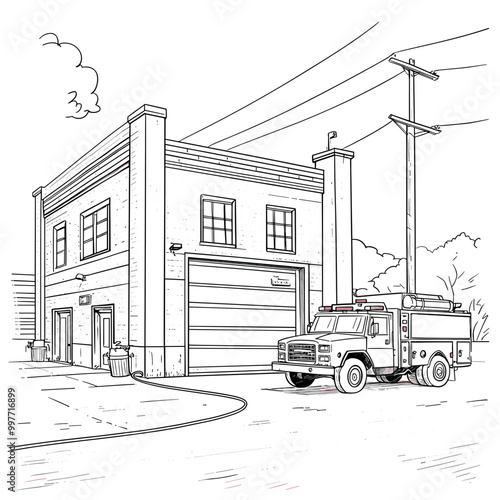Firefighter Station Isolated Coloring Page