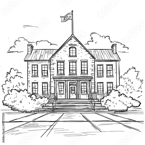 Wallpaper Mural White house in continuous one line art drawing coloring book page Torontodigital.ca