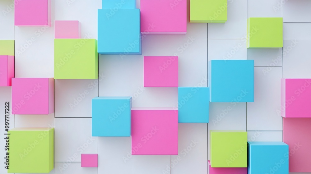 Colorful abstract square shapes on wall Colorful abstract square shapes on wall
