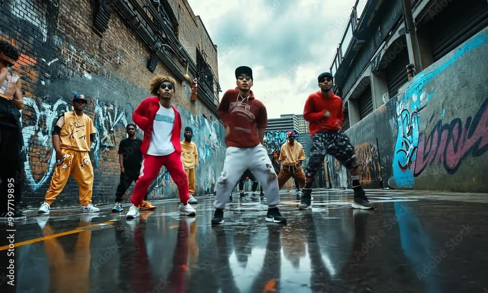 Street Dance Crew Performing Energetic Choreography Street Dance Crew Performing Energetic Choreography