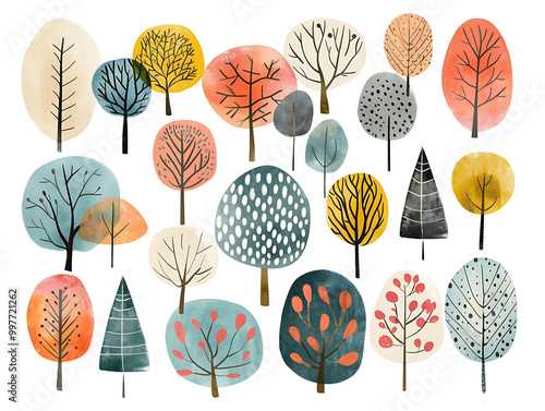 Retro Watercolor Style Trees in Cute Adventurecore photo