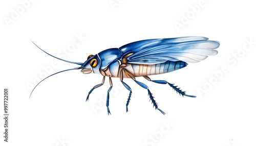 Delicate stonefly watercolor illustration on a pristine white background photo