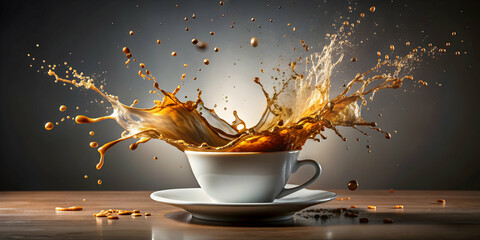 Papier peint photo Cuisine Exploding coffee cup creating a chaotic splash , coffee, chaos, splash, refreshment, beverage, drink, isolated  © suwatthana