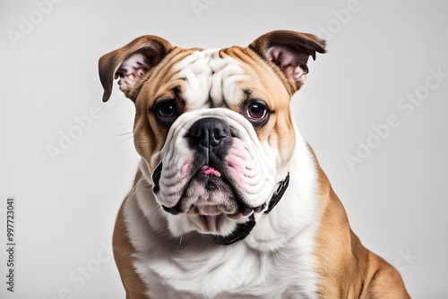 Bulldog mix on white background, AI Generated