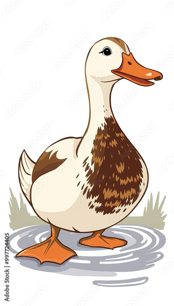 A white duck is standing on a log in a pond A white duck is standing on a log in a pond