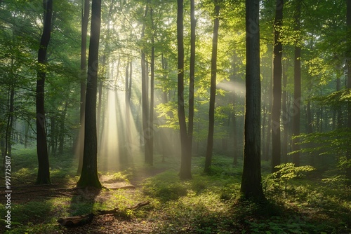 Wallpaper Mural Peaceful Forest with Soft Light Filtering Through Trees Torontodigital.ca