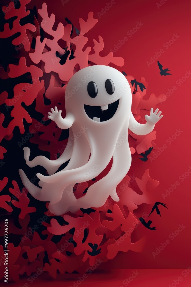 Obraz premium Friendly Ghost with Red and Black Background