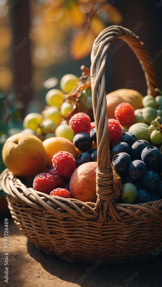 Image of fresh fruits in a basket, AI generated Image of fresh fruits in a basket, AI generated