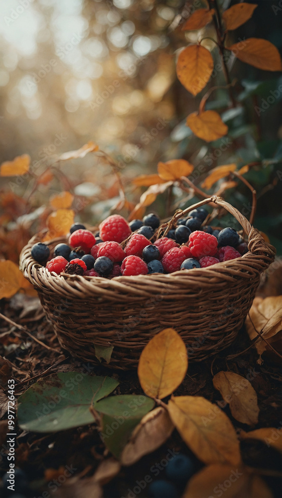 Fototapeta premium Image of fresh fruits in a basket, AI generated
