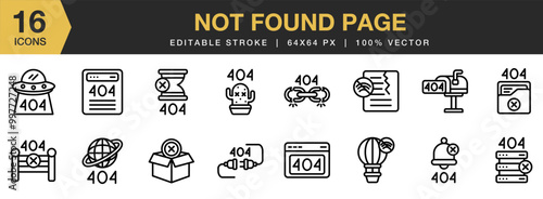 Not Found Page icon set. Editable Stroke Icon Collection. Includes not found page line icons, and More. Outline icons vector collection.