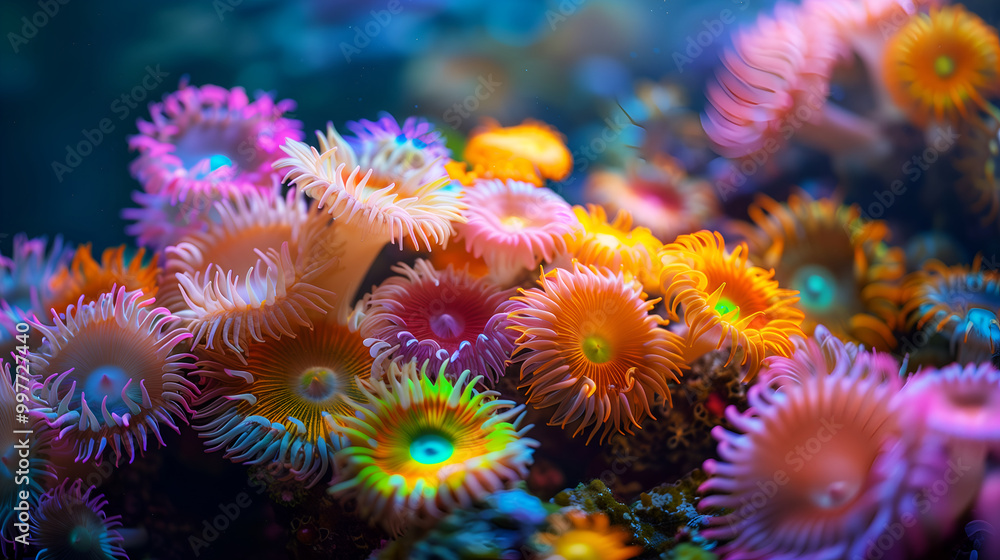 coral reef with anemone in the deep sea coral reef with anemone in the deep sea