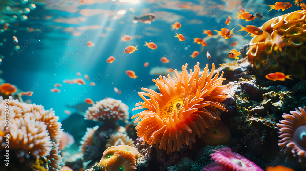 Obraz premium coral reef with anemone in the deep sea